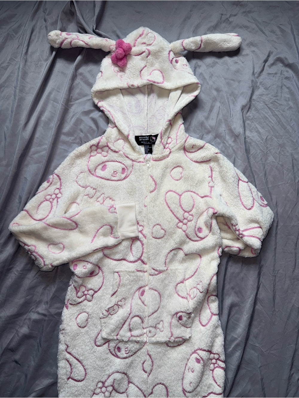 My Melody Forever 21 Hello Kitty Hooded Bow Fleece Zip One Piece Pj’s Size 12-14